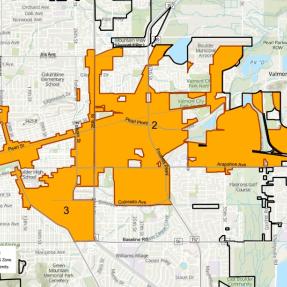Map highlighting CHIPS Zones in Central and East Boulder