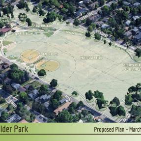 Aerial of North Boulder Park with the proposed plan overlaid