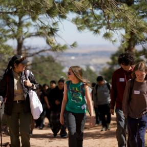 children hiking with OSMP ranger