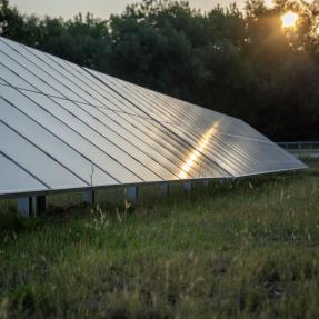 Solar panels at sunset