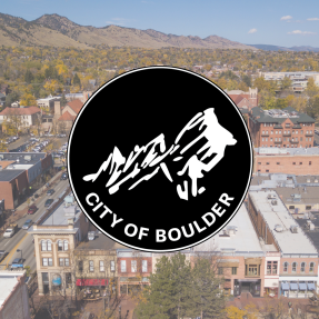 photo of the city of Boulder with the city's logo on top
