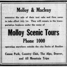 July 2, 1926 newspaper clipping for Molloy Scenic Tours