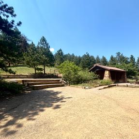 Looking north at the small amphitheater next to the Bluebell Shelter.